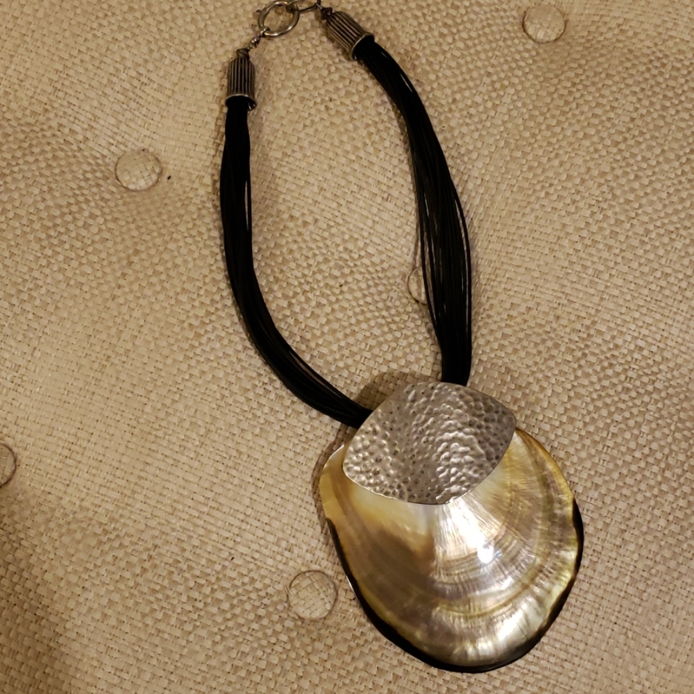 Statement Necklace Black Strands With Large Natur… - image 1